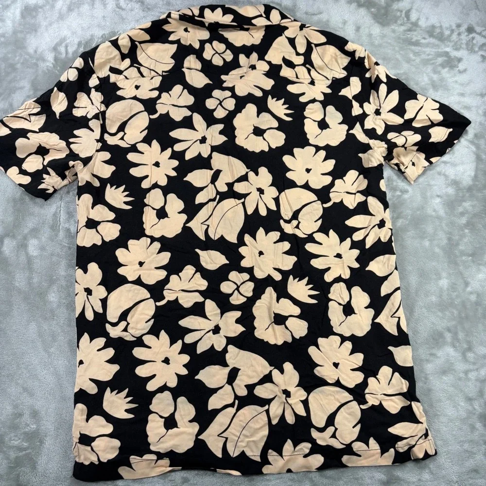 Denim & Flower Ricky Singh Mens Small Floral Button Down Shirt Black Tan NWT